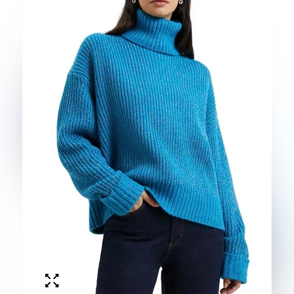 French Connection Teal Cowl Knit TurtleNeck Sweater 8 - Picture 2 of 8